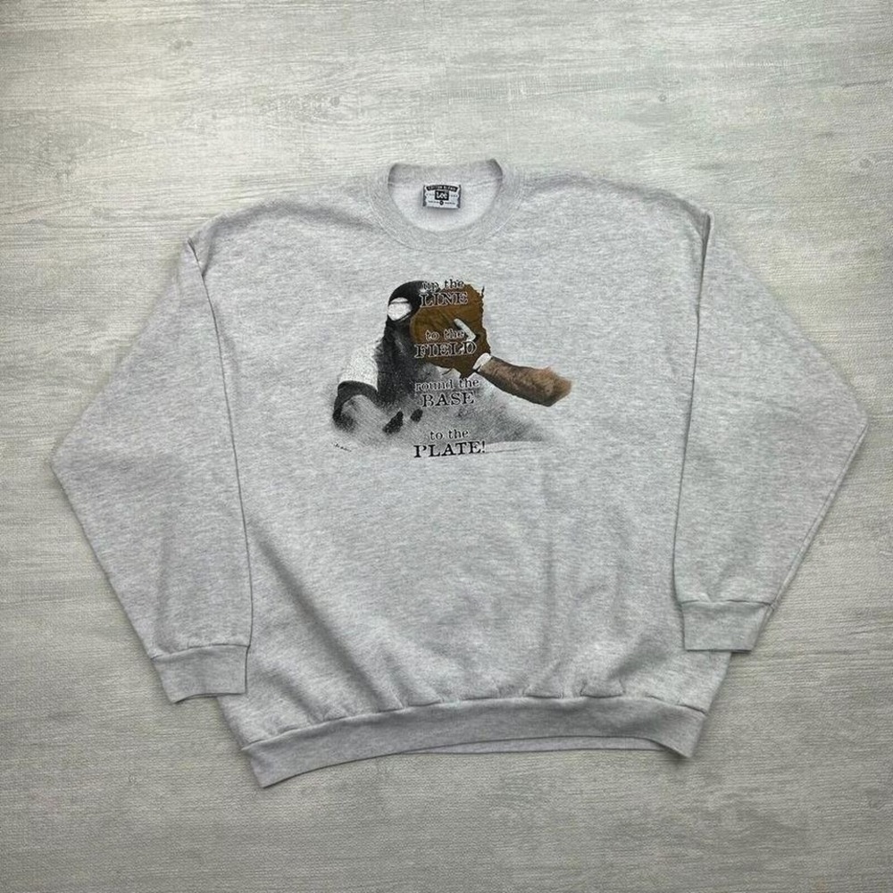 Vintage Baseball Sweatshirt Adult 3XL Gray Crewneck Field Base Plate Glove